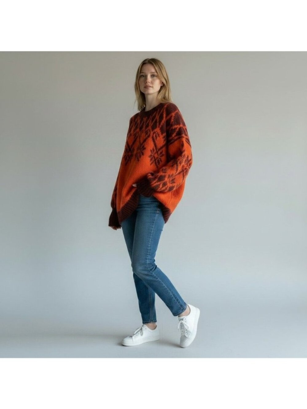 New! Free People Fireside Tunic Sweater XL Decadent Red Fair Isle Oversized